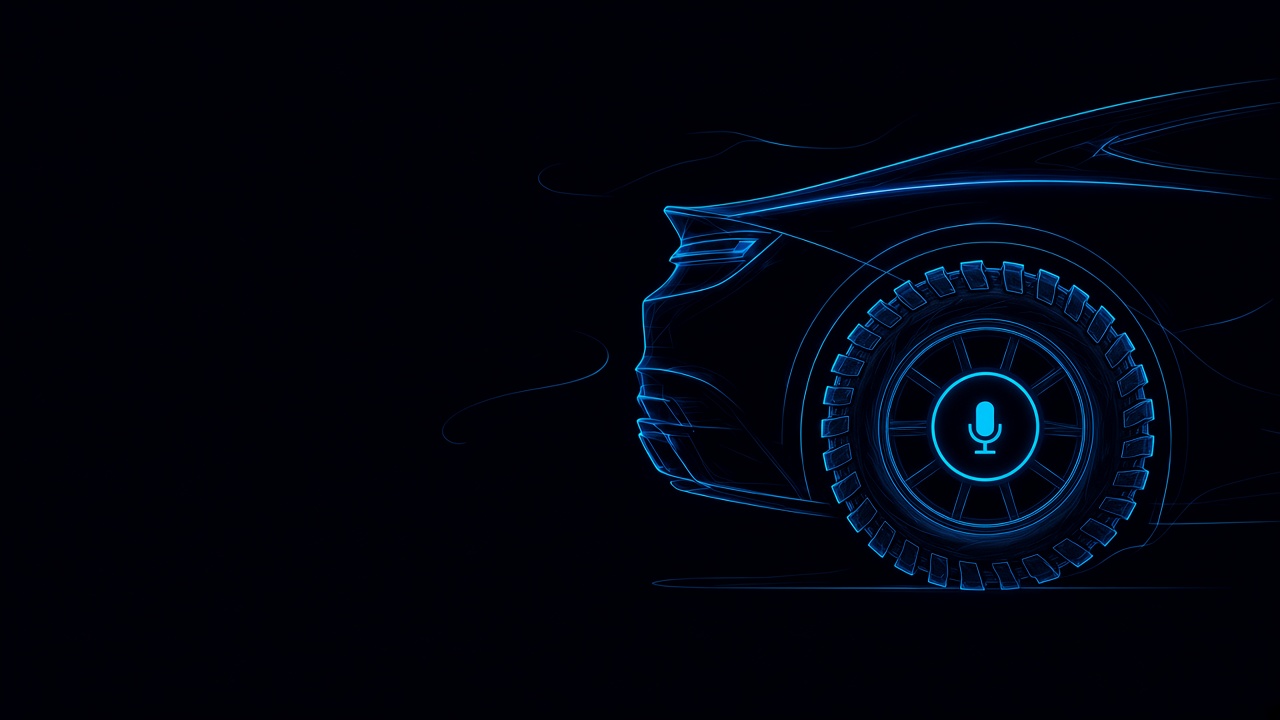 Cyan line drawing of a performance wheel with a microphone in the hub